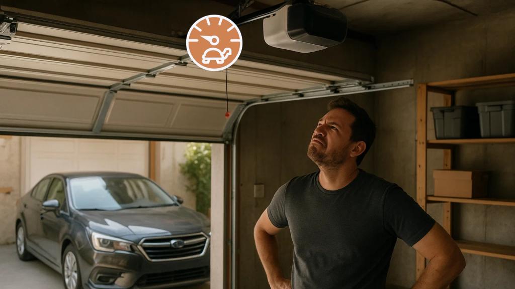 A man looking at his slow garage door opener in Santa Ana