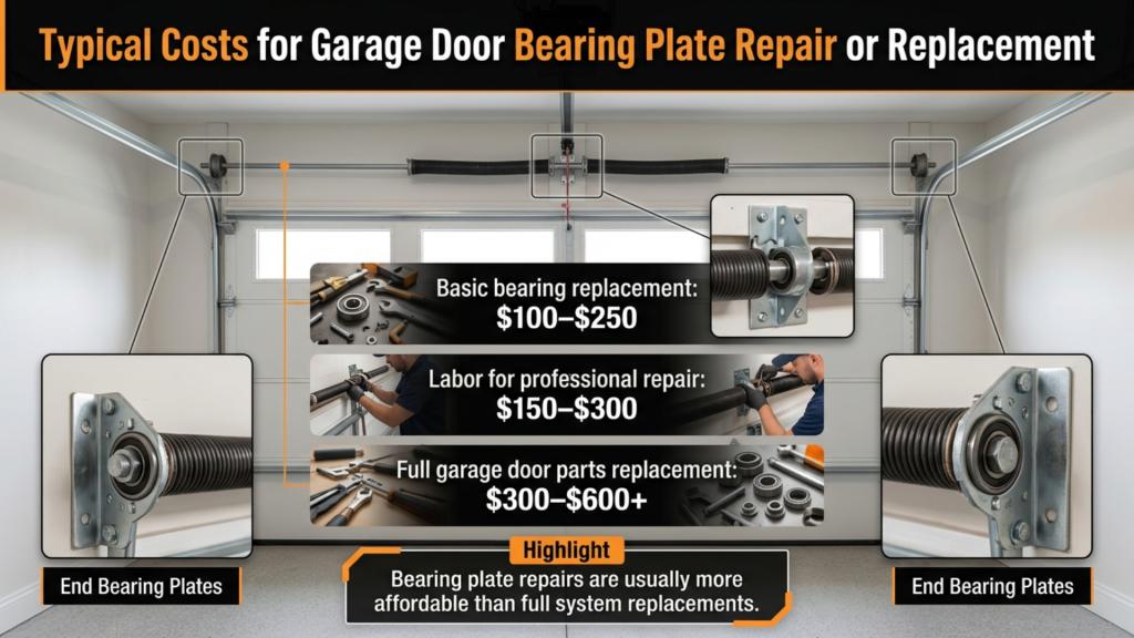 Typical costs for garage door bearing plate repair and replacement diagram