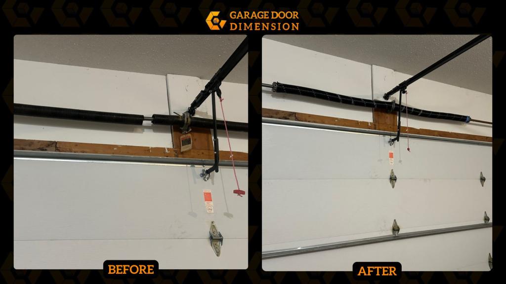 Before and after garage door spring adjustment in Santa Ana CA showing improved balance and proper operation.