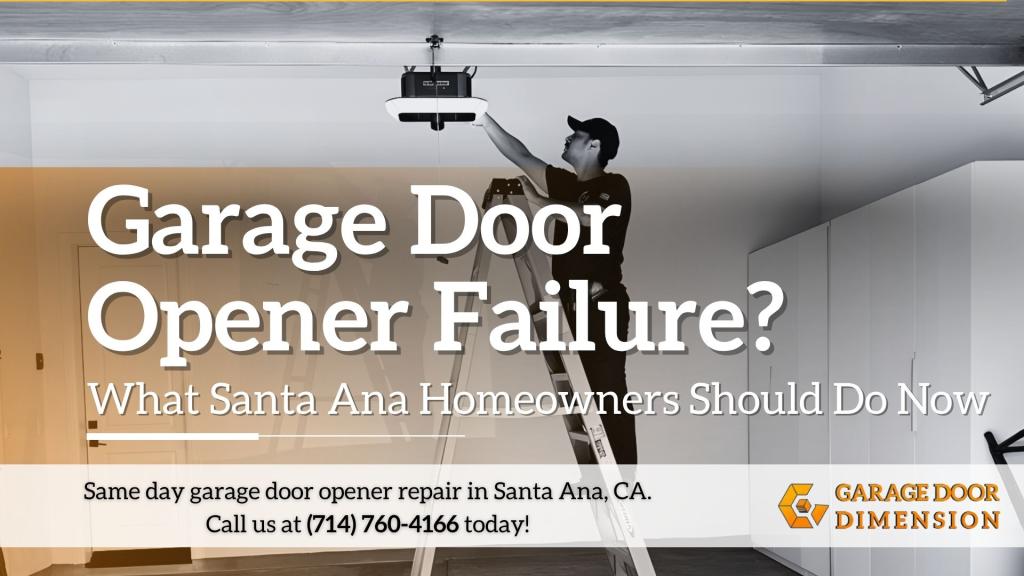 Technician performing garage door opener repair on ceiling-mounted unit, illustrating garage door opener failure solutions for Santa Ana homeowners
